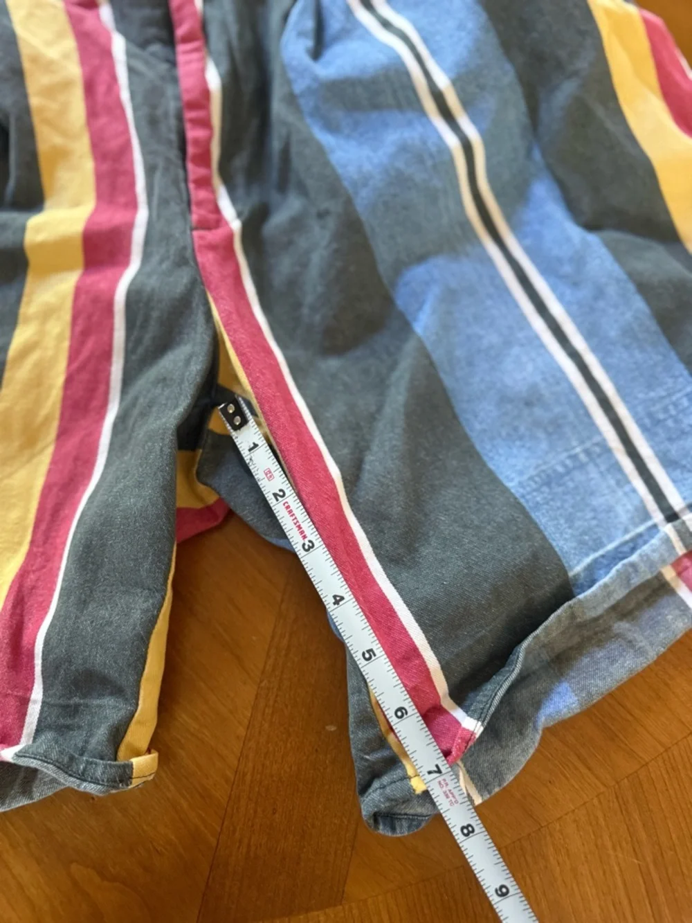 vintage Nautica Men's Multicolor Vertical Stripe Shorts in Blue, Red & Yellow
